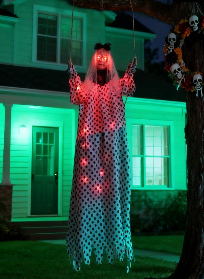 دمية أشباح بيضاء متأرجحة معلقة من هوملكس بطول 50 بوصة، مزودة بعيون LED مضيئة، مناسبة للهالوين، للاستخدام الداخلي والخارجي - Image 1