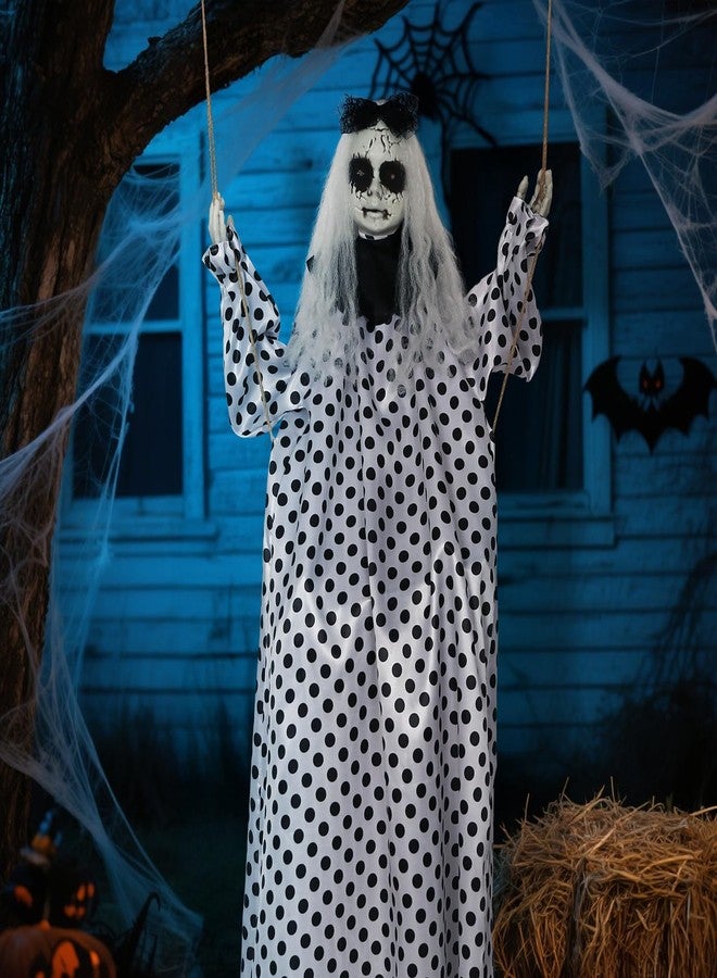 دمية أشباح بيضاء متأرجحة معلقة من هوملكس بطول 50 بوصة، مزودة بعيون LED مضيئة، مناسبة للهالوين، للاستخدام الداخلي والخارجي - Image 5