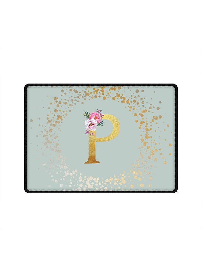 Stylizedd - Designer Gaming Mouse Pad Anti-Skid Mousepad Large Keyboard Mouse Pad Desk Mat Custom Monogram Initial Letter Floral Pattern Alphabet - P(Light Grey) - Image 1