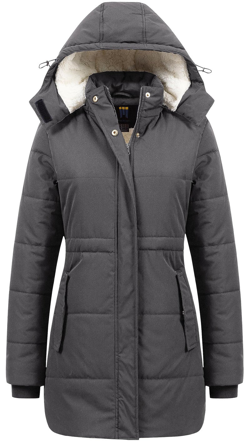 CREATMO US Women's Fashionble Hood Winter Parka Outdoor Overcoat Long Jacket Weatherproof Outwear Pea Coat Dark Grey XL - Image 1