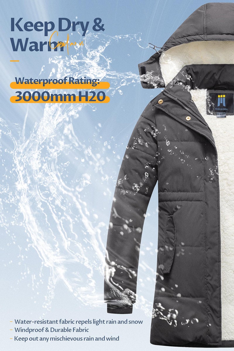 CREATMO US Women's Fashionble Hood Winter Parka Outdoor Overcoat Long Jacket Weatherproof Outwear Pea Coat Dark Grey XL - Image 4