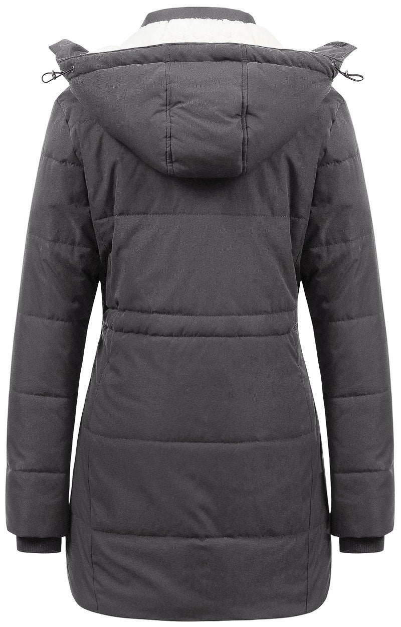 CREATMO US Women's Fashionble Hood Winter Parka Outdoor Overcoat Long Jacket Weatherproof Outwear Pea Coat Dark Grey XL - Image 2