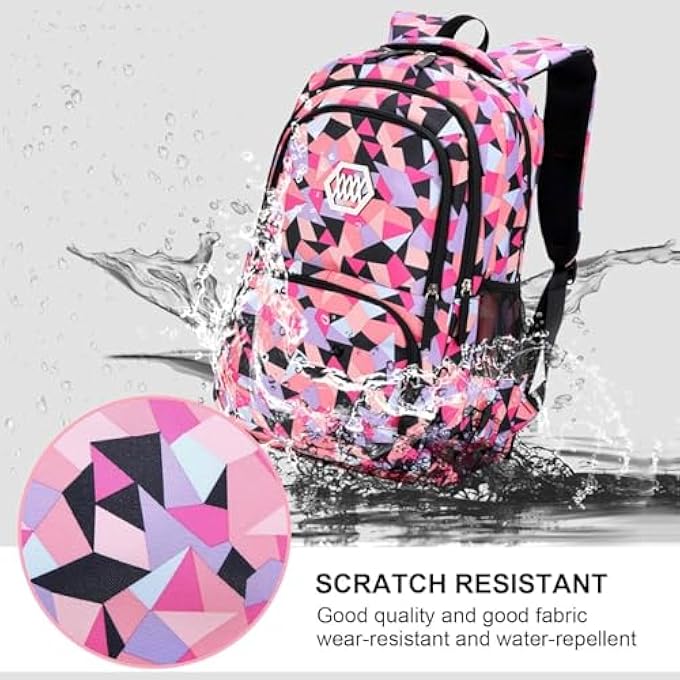rayihni School Bag Bookbag 3pcs Backpack Sets Girl Geometric Printed Primary Junior High University MiddleSchool Elementary Bookbags School Bag with Lunch Bag Pencil Case - Image 3