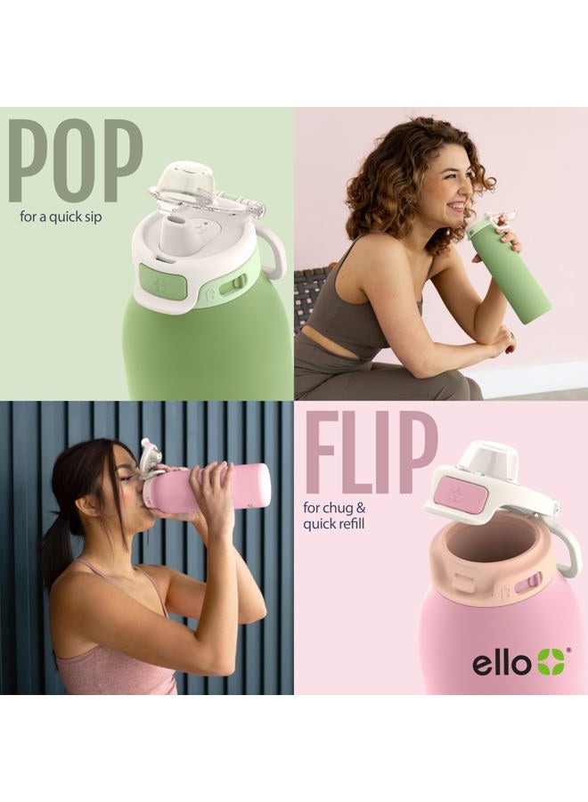 Ello زجاجة ماء ستانلس ستيل سعة 32 أونصة بتقنية التعبئة السريعة، مزدوجة الجدران ومعزولة بالفراغ، غطاء قفل مانع للتسرب، قشة وشرب، قابلة لإعادة الاستخدام، خالية من BPA، خذ قوسًا - Image 4