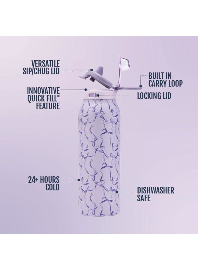 Ello زجاجة ماء ستانلس ستيل سعة 32 أونصة بتقنية التعبئة السريعة، مزدوجة الجدران ومعزولة بالفراغ، غطاء قفل مانع للتسرب، قشة وشرب، قابلة لإعادة الاستخدام، خالية من BPA، خذ قوسًا - Image 3