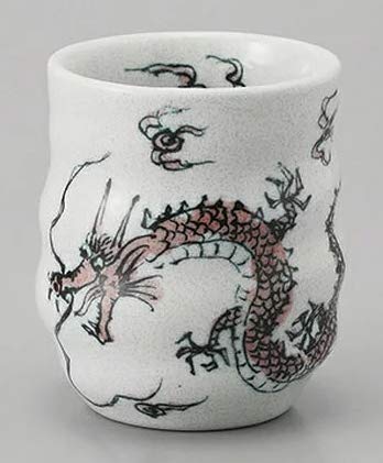 Mino Ware Japanese Sushi Yunomi Tea cups 9.47 Onces Authentic Dragon Red and Blue for Hot Green Tea Matcha Tea Bancha Set of 2 from Japan - Image 2