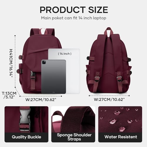 coowoz Lightweight School Bag Casual Daypack College Laptop Backpack for Men Women Water Resistant Travel Rucksack for Sports High School Middle Bookbag for girls(Red) - Image 4
