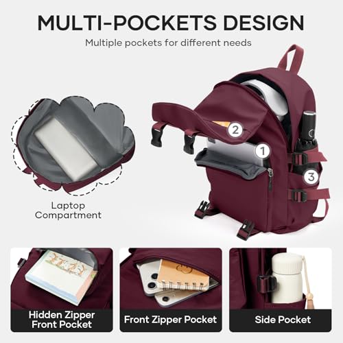 coowoz Lightweight School Bag Casual Daypack College Laptop Backpack for Men Women Water Resistant Travel Rucksack for Sports High School Middle Bookbag for girls(Red) - Image 5