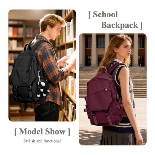 coowoz Lightweight School Bag Casual Daypack College Laptop Backpack for Men Women Water Resistant Travel Rucksack for Sports High School Middle Bookbag for girls(Red) - Image 2