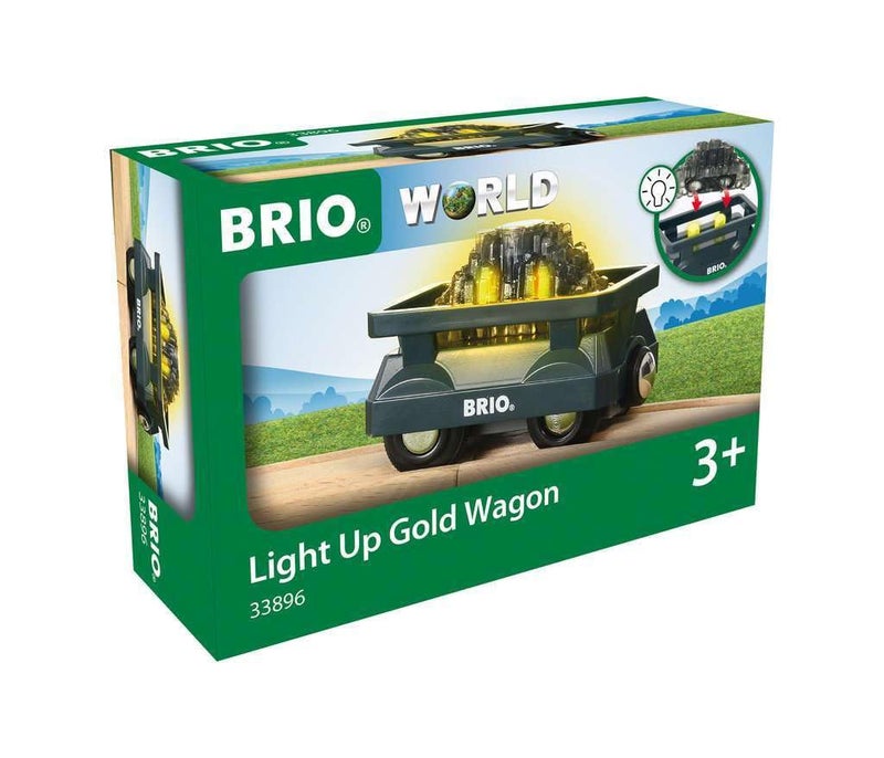 BRIO World - 33896 Light Up Gold Wagon - Interactive 2 Piece Toy Wagon Set | Enhances Creativity | Compatible with All Toys | Safe and Tested for Kids Ages 3 and Up - Image 1