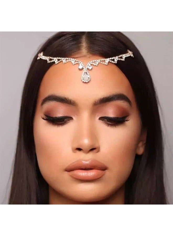 YERTTER Wedding Silver Teardrop Tassel Rhinestone Head Chain Jewelry Hair Chain Bridal Headpiece Crystal Wedding Flapper Headband Hair Accessories for Women (Silver 5) - Image 1