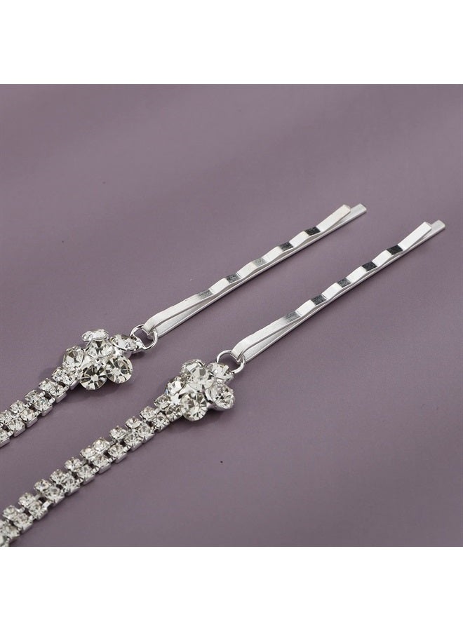 YERTTER Wedding Silver Teardrop Tassel Rhinestone Head Chain Jewelry Hair Chain Bridal Headpiece Crystal Wedding Flapper Headband Hair Accessories for Women (Silver 5) - Image 5