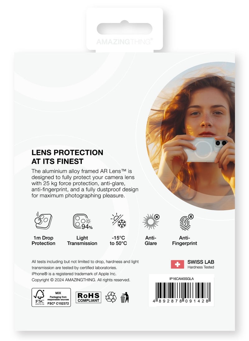 AMAZINGthing Supreme Tempered Glass for iPhone 16 PRO and iPhone 16 Pro MAX Camera Lens Protector Aluminum AR Lens Defender - Silver  - Image 5