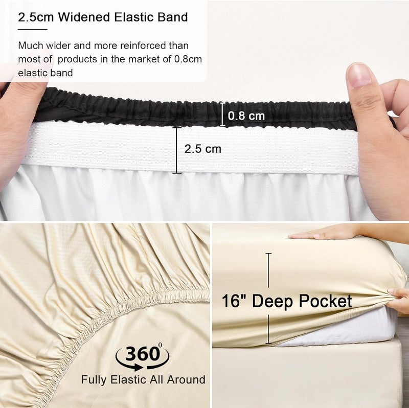 PHF 6 Piece 100% Rayon Derived from Bamboo King Size Sheet Set, Silky Soft Cooling Sheets for Hot Sleeper, Set Includes 1 Fitted Sheet (200cm x 200cm) with 40cm deep pocket, 1 Flat Sheet (275cm x 260cm) and 4 Pillowcases (50cm x 100cm), Natural Beige - Image 4