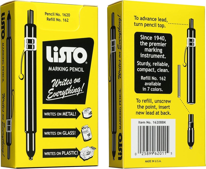 Listo Yellow Grease Pencils/Marking Pencils, 1620BYW, 12 Count - Refillable and Non-Toxic for Industrial Use - Image 2