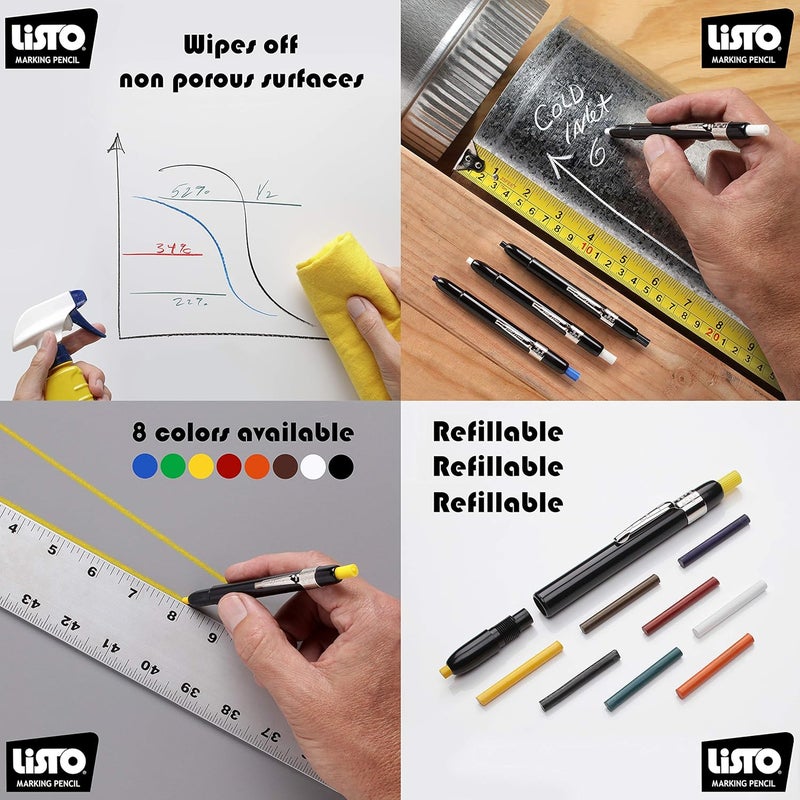Listo Yellow Grease Pencils/Marking Pencils, 1620BYW, 12 Count - Refillable and Non-Toxic for Industrial Use - Image 3
