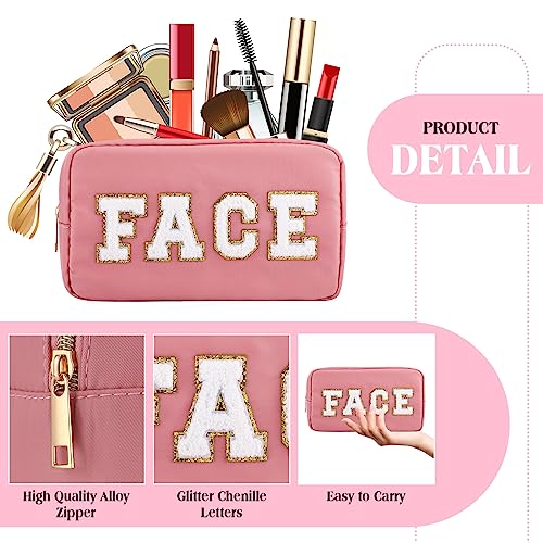Kajaia 4 Pcs Preppy Makeup Bags Chenille Letter Bag Hair Face Skin Stuff Cosmetic Pouch Cases for Women Travel Toiletry Spend The Night(Beige, Powder, Milk White, Pink,Grace) - Image 3