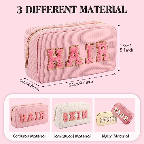 Kajaia 4 Pcs Preppy Makeup Bags Chenille Letter Bag Hair Face Skin Stuff Cosmetic Pouch Cases for Women Travel Toiletry Spend The Night(Beige, Powder, Milk White, Pink,Grace) - Image 4