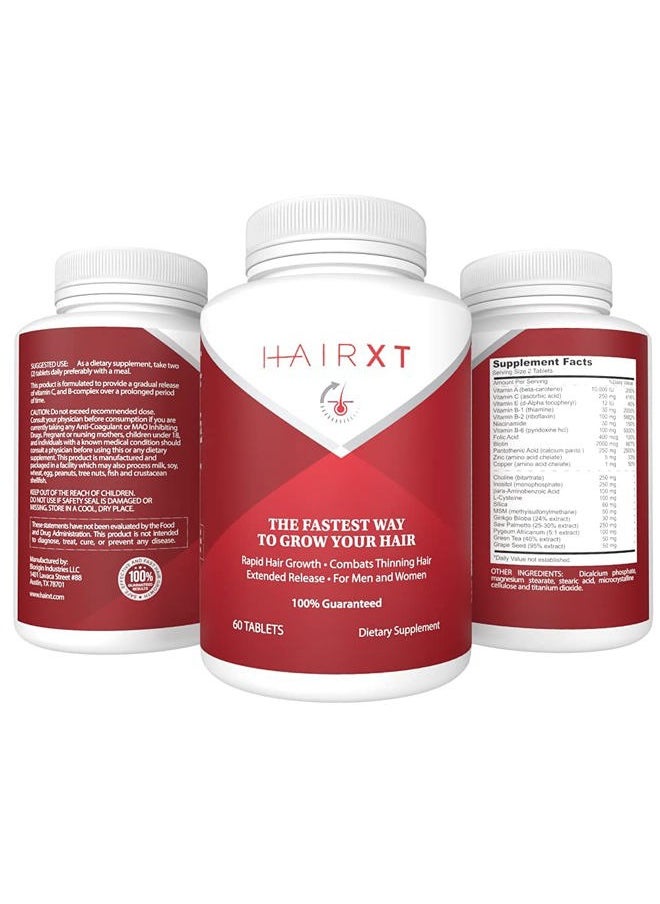HairXT100 - Premium Hair Vitamins for Hair Growth – HairXT100 Premium Hair Supplement Helps Grow, Thicken & Prevent Hair Loss – Includes Over 20 Essential Natural Hair Care Vitamins – 60 Tablets - Image 1