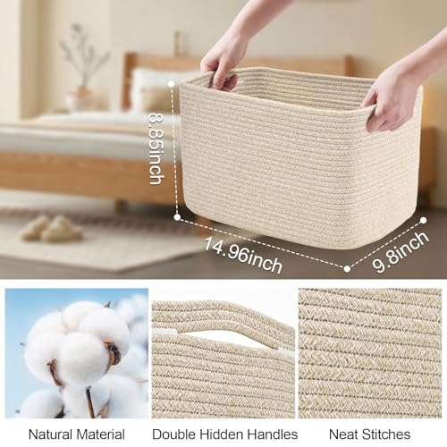 Degeyoyo Woven Storage Baskets, 15"×10"×9" Brown Baskets for Organizing, 3 Pack Woven Basket for Storage, Storage Baskets for Shelf, Towel, Toy, Book, Closet, Baby - Image 3