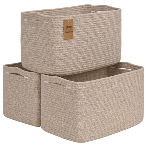 Degeyoyo Woven Storage Baskets, 15"×10"×9" Brown Baskets for Organizing, 3 Pack Woven Basket for Storage, Storage Baskets for Shelf, Towel, Toy, Book, Closet, Baby - Image 1