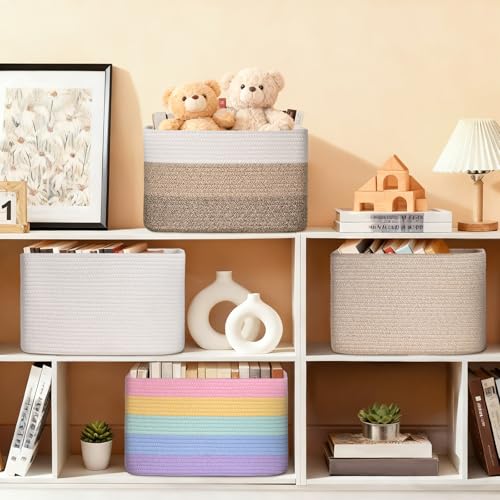 Degeyoyo Woven Storage Baskets, 15"×10"×9" Brown Baskets for Organizing, 3 Pack Woven Basket for Storage, Storage Baskets for Shelf, Towel, Toy, Book, Closet, Baby - Image 4