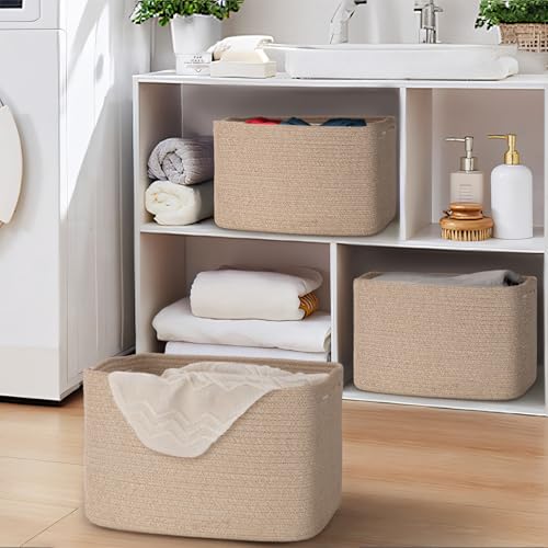 Degeyoyo Woven Storage Baskets, 15"×10"×9" Brown Baskets for Organizing, 3 Pack Woven Basket for Storage, Storage Baskets for Shelf, Towel, Toy, Book, Closet, Baby - Image 2