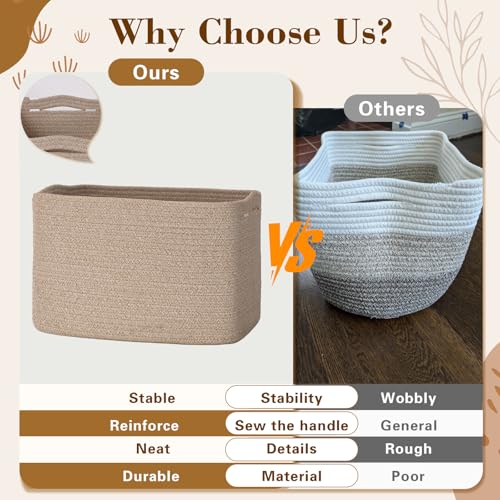 Degeyoyo Woven Storage Baskets, 15"×10"×9" Brown Baskets for Organizing, 3 Pack Woven Basket for Storage, Storage Baskets for Shelf, Towel, Toy, Book, Closet, Baby - Image 5