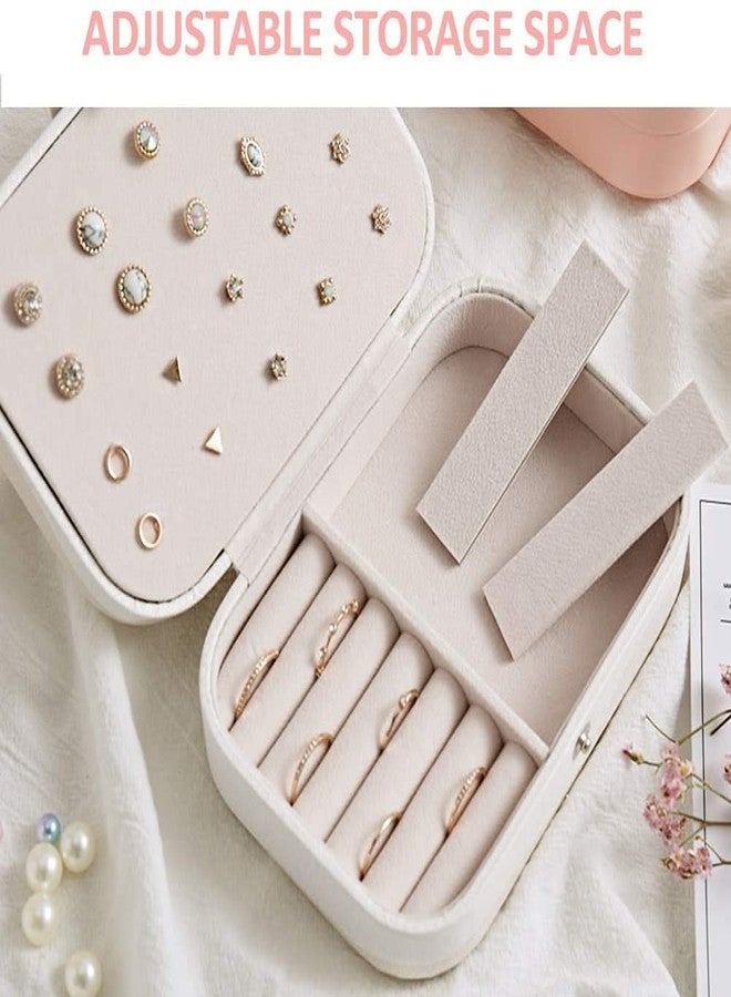 Ritmo صندوق تنظيم المجوهرات من ريتومو، حقيبة مجوهرات للسفر للنساء والفتيات، منظم عرض وتخزين من طبقتين للخواتم والأقراط والقلائد والأساور، الكل في صندوق مجوهرات صغير محمول واحد (أبيض) - Image 2