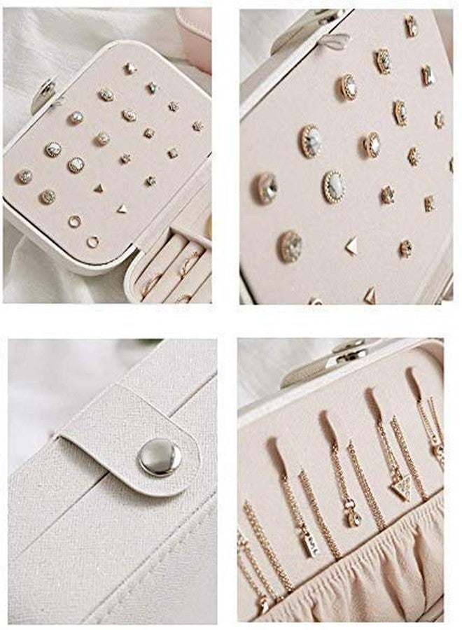 Ritmo صندوق تنظيم المجوهرات من ريتومو، حقيبة مجوهرات للسفر للنساء والفتيات، منظم عرض وتخزين من طبقتين للخواتم والأقراط والقلائد والأساور، الكل في صندوق مجوهرات صغير محمول واحد (أبيض) - Image 3