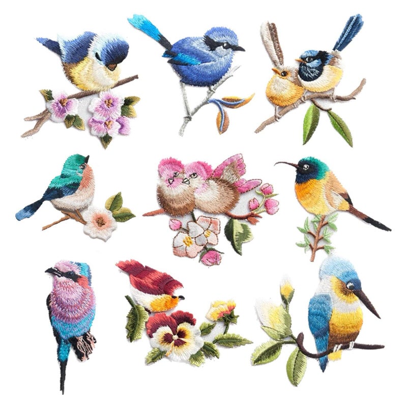 SuiGlory 9 Pieces Cute Birds Patch Appliques, Sew on Iron on Birds Embroidery Patches for Jacket Backpack Jeans Clothes DIY Patches - Image 1