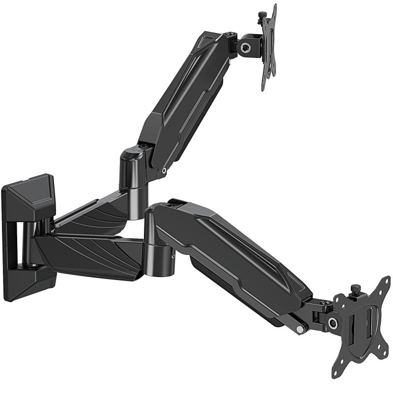MOUNT PRO Dual Monitor Wall Mount for 2 Computer Screen up to 32 Inch, Gas Spring Double Monitor Arm Holds Up to 17.6lbs Each, Full Motion Adjustable Wall Monitor Mount, VESA Mount 75x75/100x100 - Image 1