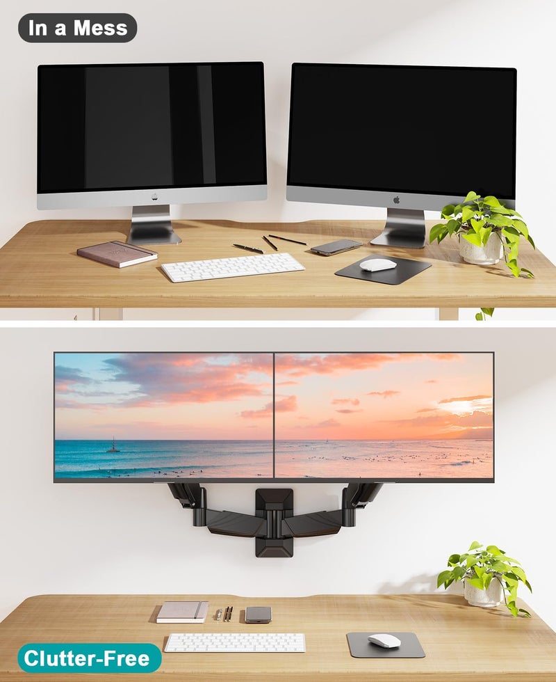 MOUNT PRO Dual Monitor Wall Mount for 2 Computer Screen up to 32 Inch, Gas Spring Double Monitor Arm Holds Up to 17.6lbs Each, Full Motion Adjustable Wall Monitor Mount, VESA Mount 75x75/100x100 - Image 3