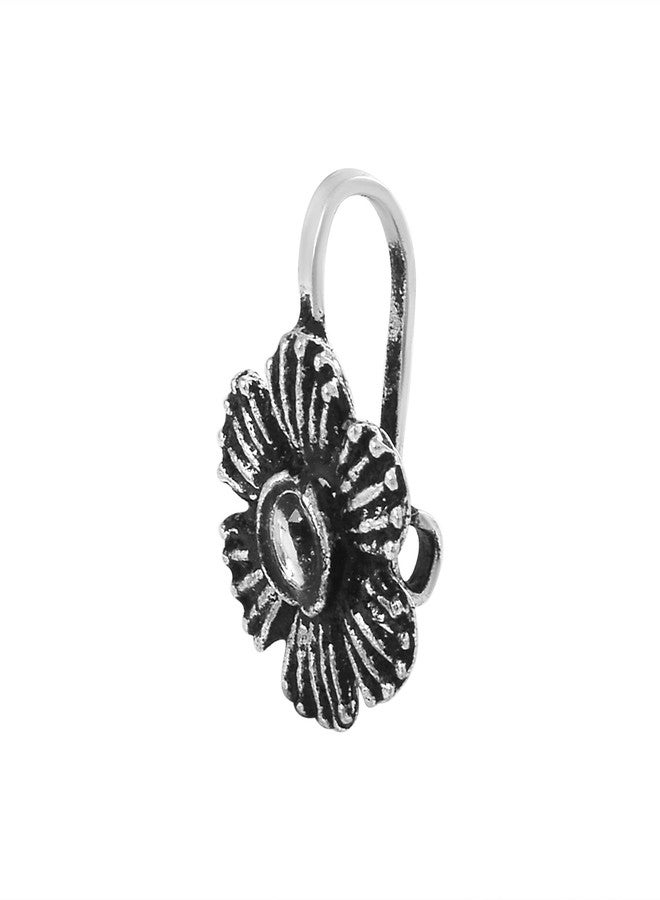 morir Oxidized Rhodium Plated Flower Clip On Ethnic Indian Traditional Non-Piercing Nose Pin Jewelry for Womens Girls - Image 3