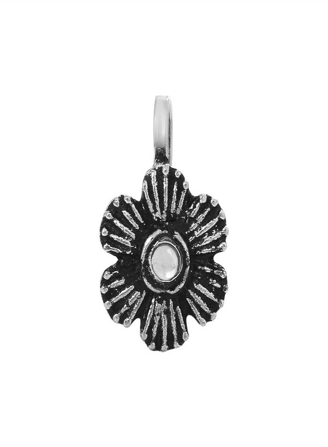 morir Oxidized Rhodium Plated Flower Clip On Ethnic Indian Traditional Non-Piercing Nose Pin Jewelry for Womens Girls - Image 1