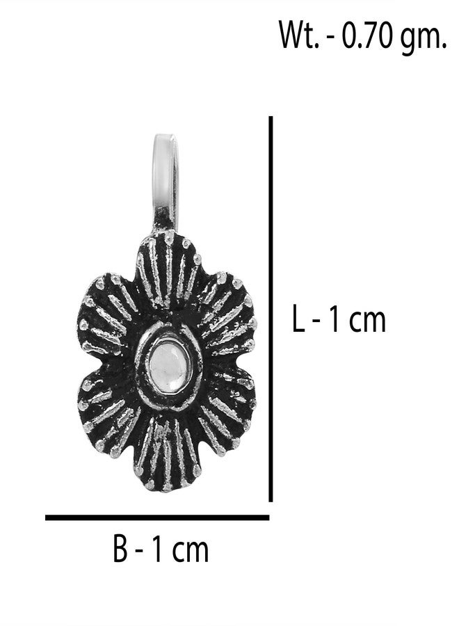 morir Oxidized Rhodium Plated Flower Clip On Ethnic Indian Traditional Non-Piercing Nose Pin Jewelry for Womens Girls - Image 2