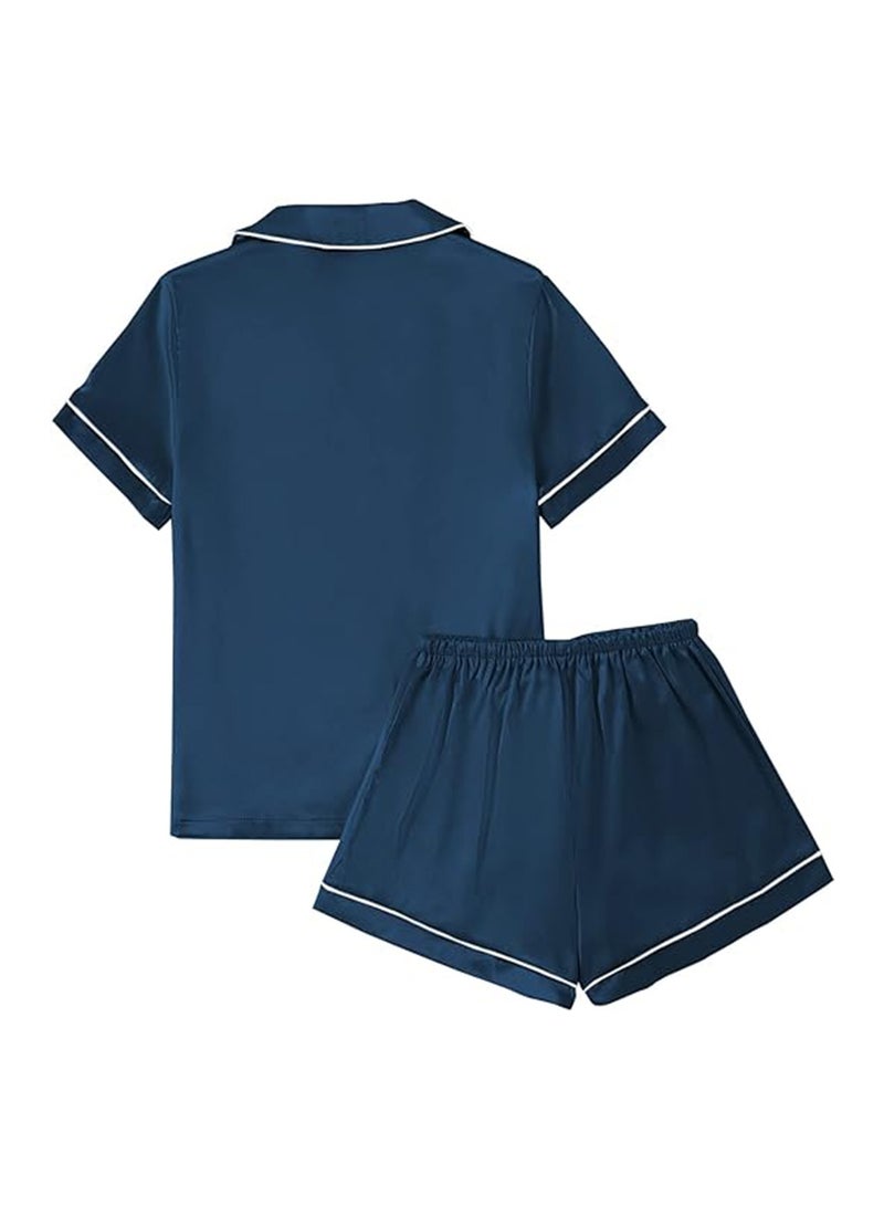 Caprisious Satin Silk Women's Pajama Set - 2-Piece Summer Sleepwear, Button-Down Top and Shorts, Available in Sizes  - Image 2