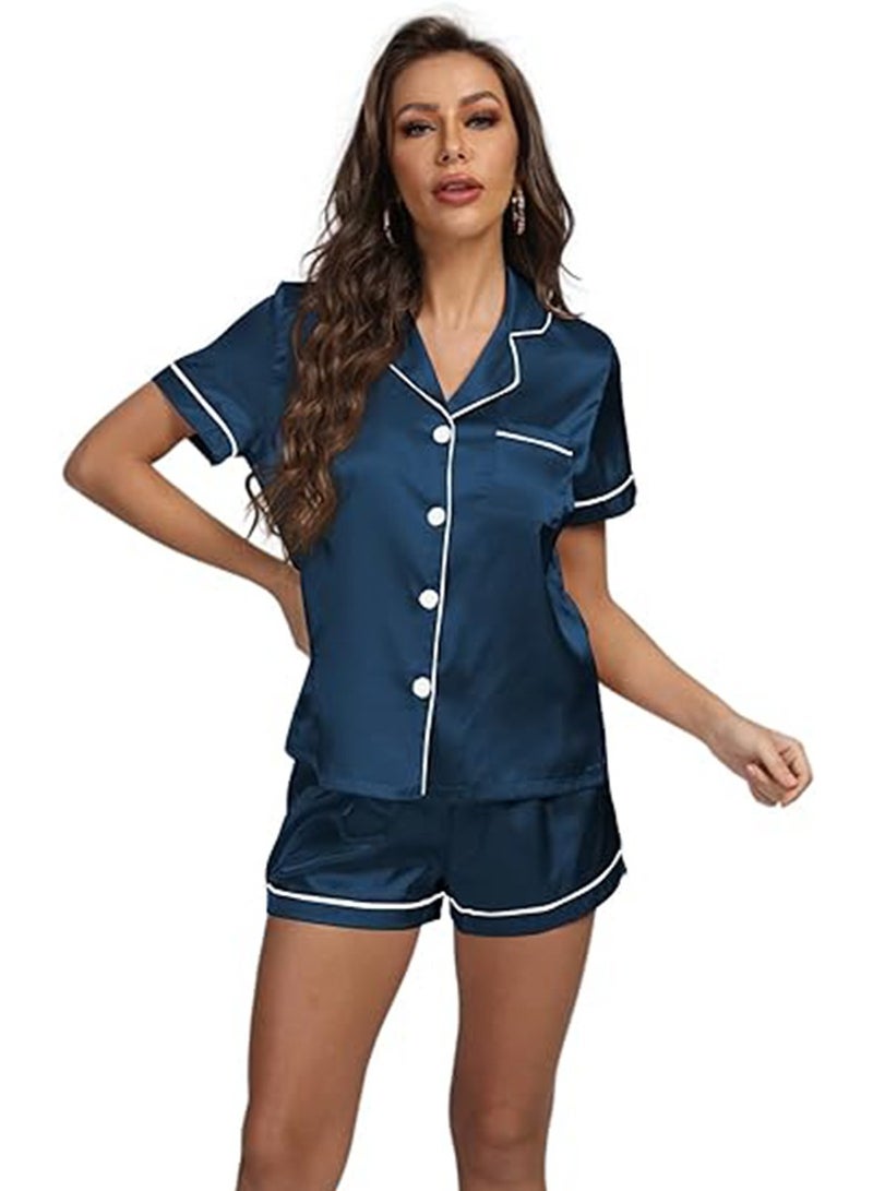 Caprisious Satin Silk Women's Pajama Set - 2-Piece Summer Sleepwear, Button-Down Top and Shorts, Available in Sizes  - Image 3