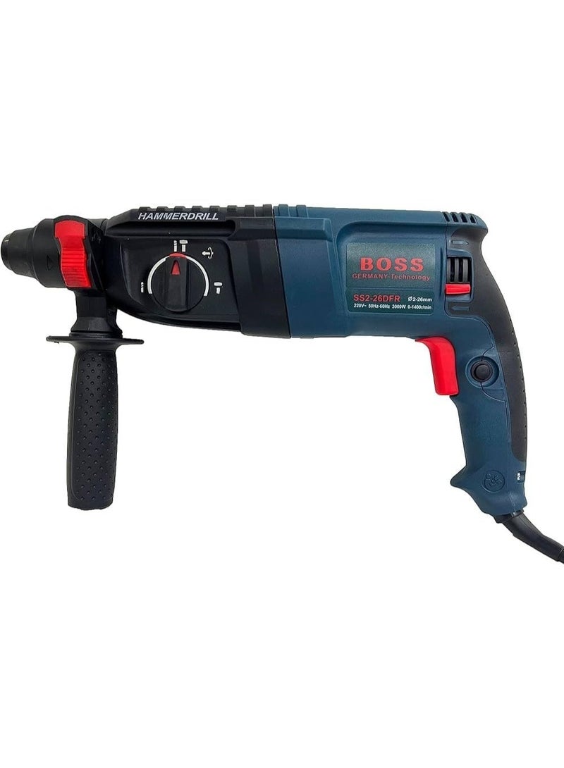 BOSS Rotary Hammer Drill, 800W-3000W, 3-Mode SDS+ Hammering, Drilling Machine, 0-1100 RPM, 0-4800 BPM, for Concrete, Steel, Wood Applications - Image 1