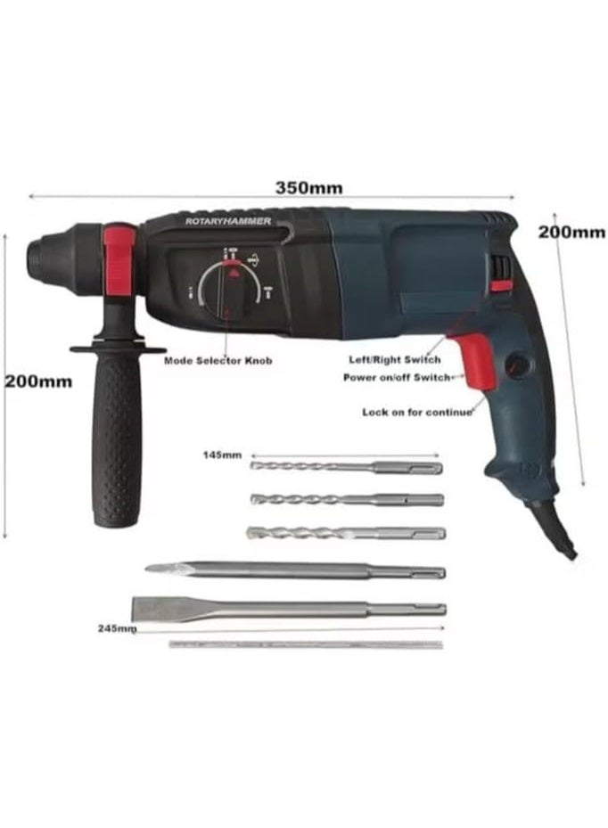 BOSS Rotary Hammer Drill, 800W-3000W, 3-Mode SDS+ Hammering, Drilling Machine, 0-1100 RPM, 0-4800 BPM, for Concrete, Steel, Wood Applications - Image 2