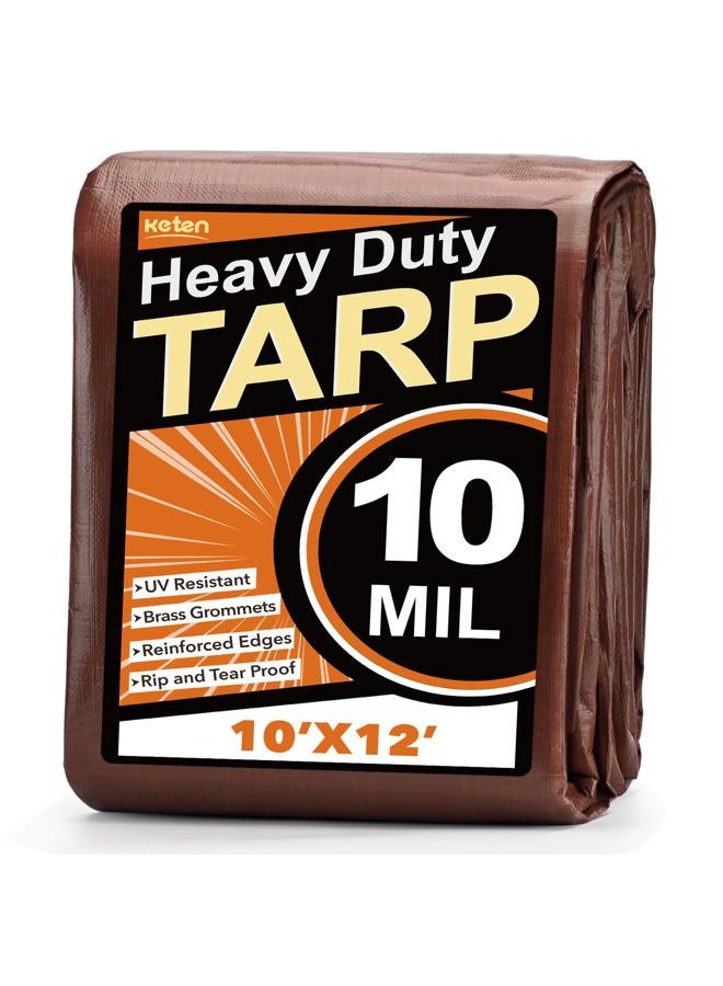 Keten Tarps Heavy Duty Waterproof 10x12Ft, 10 Mil Thick Multipurpose Poly Tarp Tear & Fade Resistant, UV Blocking, Outdoor Tarp with Reinforced Grommets for Roof, Camping, Patio, Pool (Brown/Silver) - Image 1