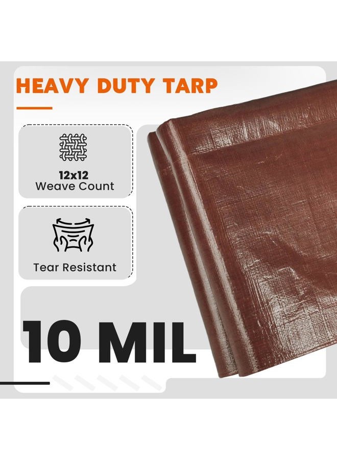 Keten Tarps Heavy Duty Waterproof 10x12Ft, 10 Mil Thick Multipurpose Poly Tarp Tear & Fade Resistant, UV Blocking, Outdoor Tarp with Reinforced Grommets for Roof, Camping, Patio, Pool (Brown/Silver) - Image 3
