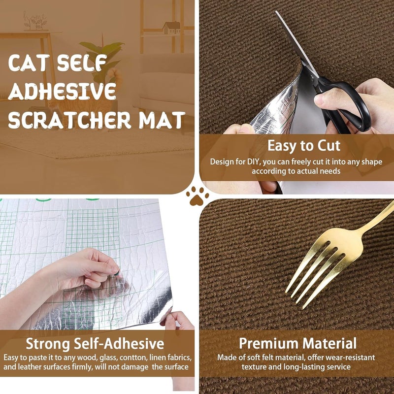 LSGCQ Climbing Cat Scratcher Mat Trimmable Cat Scratching Post Carpet 78.7’’x15.8’’ Self Adhesive Carpet Mat Pad Replacement for Cat Tree Shelves Post Couch Wall Furniture Steps DIY Protector (Brown) - Image 3