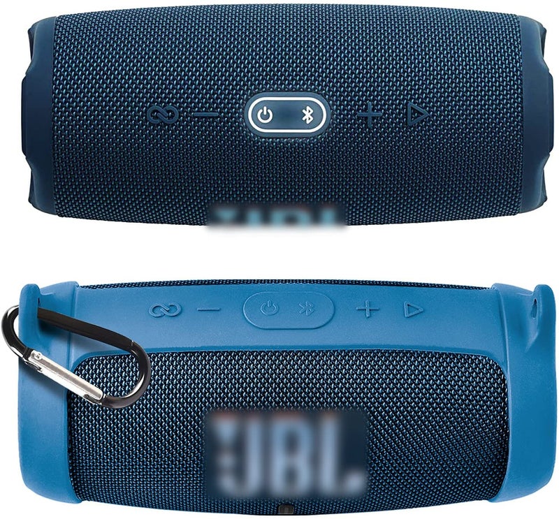 Comecase Silicone Case Cover for JBL Charge 5 Waterproof Portable Bluetooth Speaker, Travel Carrying Protective Gel Soft Skin, Waterproof Rubber Pouch with Shoulder Strap and Carabiner - Blue - Image 2