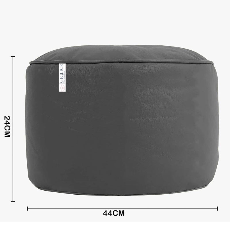 GIGLICK GIGLICK The Lotus Store Faux Leather Bean Bag with Beans Field Ready to Use Round Footstool Footrest Pouffe Grey Large 24cm x 44cm for Livingroom and Bedroom - Image 2