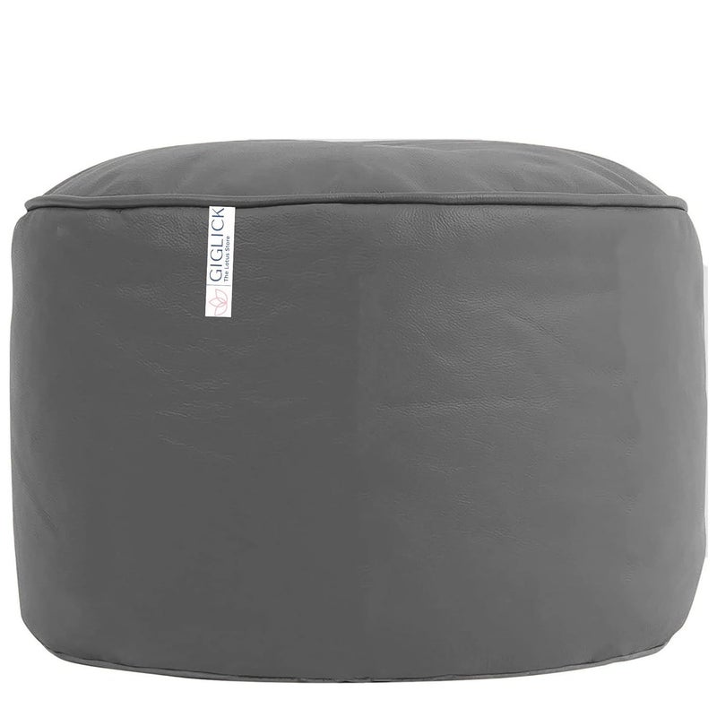 GIGLICK GIGLICK The Lotus Store Faux Leather Bean Bag with Beans Field Ready to Use Round Footstool Footrest Pouffe Grey Large 24cm x 44cm for Livingroom and Bedroom - Image 3