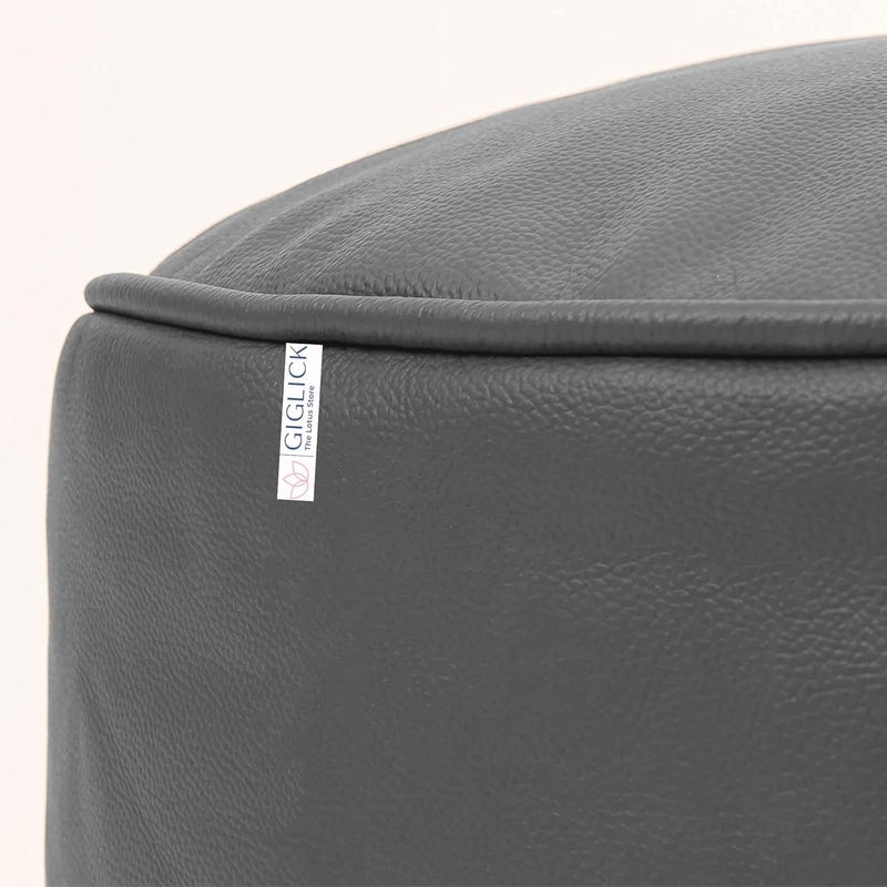 GIGLICK GIGLICK The Lotus Store Faux Leather Bean Bag with Beans Field Ready to Use Round Footstool Footrest Pouffe Grey Large 24cm x 44cm for Livingroom and Bedroom - Image 4