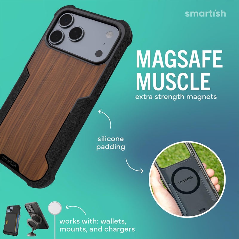 Smartish غطاء سمارتش® آيفون 17 برو ماكس ماغسيف - غطاء مغناطيسي واقي جريبزيلا للرجال [متين + قوي] درجة عسكرية مقاوم للصدمات - تم اختباره للسقوط لآيفون 17 برو ماكس - خشب الجوز - Image 3