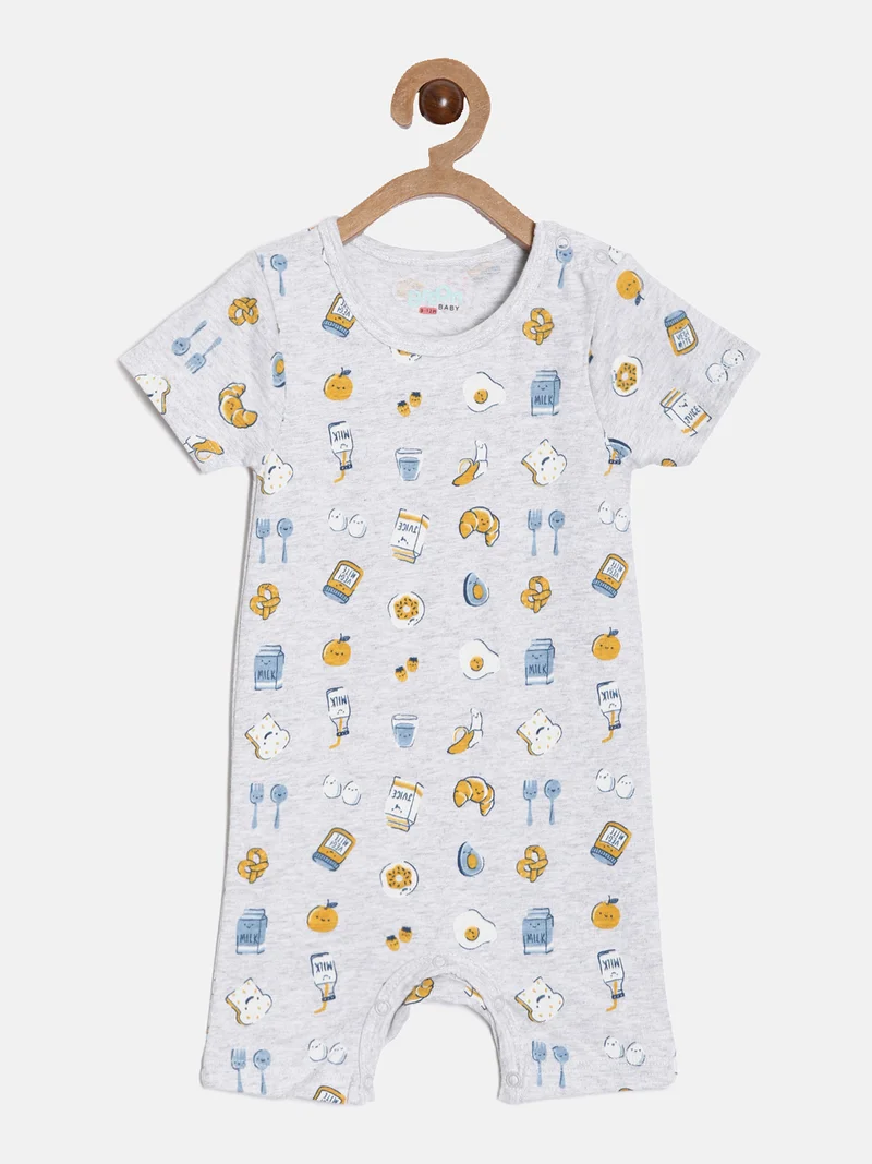 Broon Broon Infant Boys Grey and Mustard Printed Organic Cotton Rompers Pack of 2