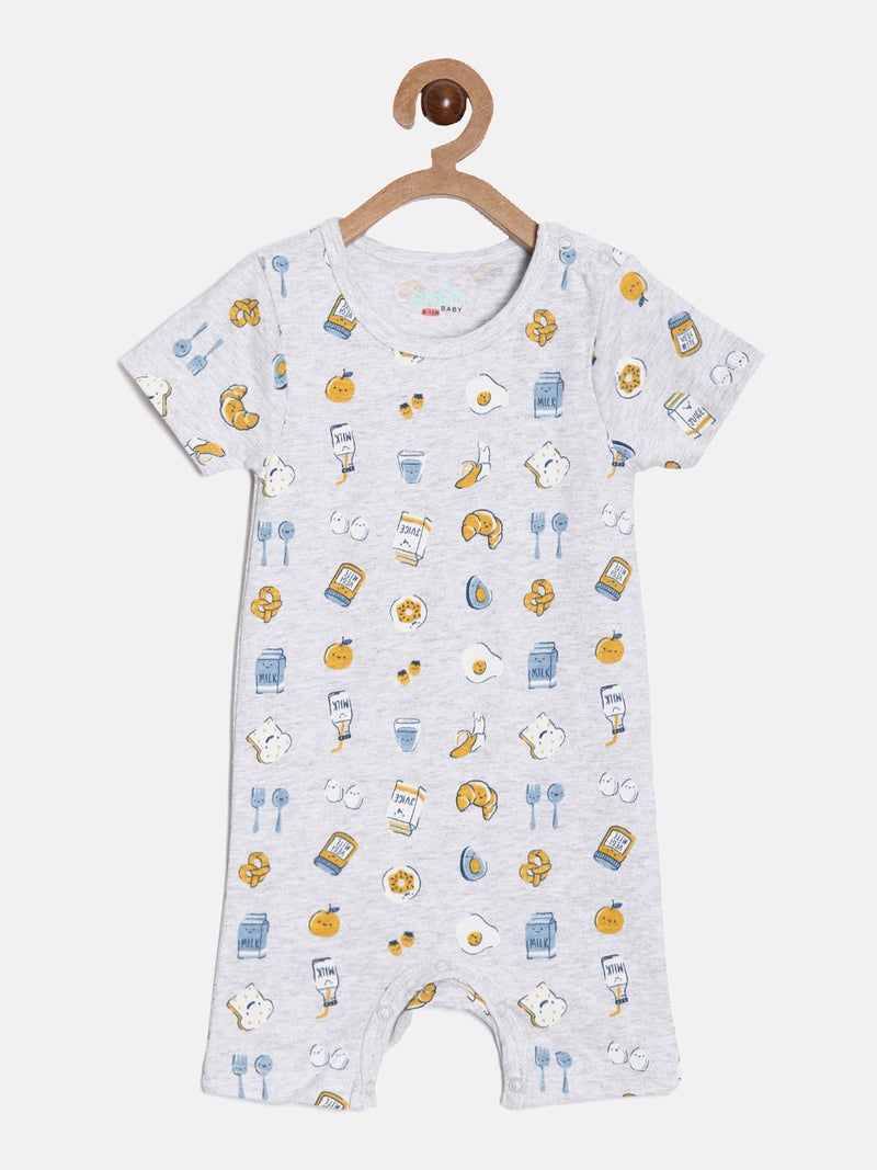 برون طقم رومبرز قطن عضوي مطبوع للأطفال الرضع من برون، رمادي وخردلي، قطعتين - Image 2